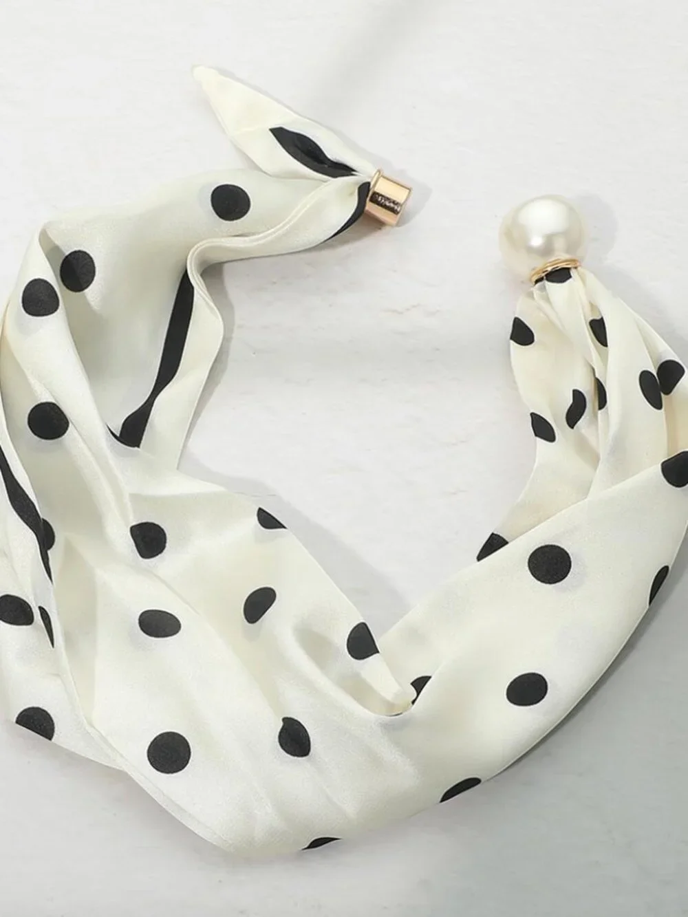 2PCS Polka Dot Scarf Necklace Set Black Ivory Pearl Magnetic Closure